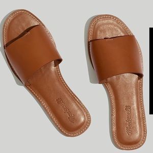 Madewell The Boardwalk Post Slide Sandal, leather. Color name: English Saddle.